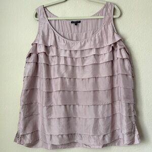 Eileen Fisher 3X Silk Soft Pink Ruffle Front Tank Top Blouse